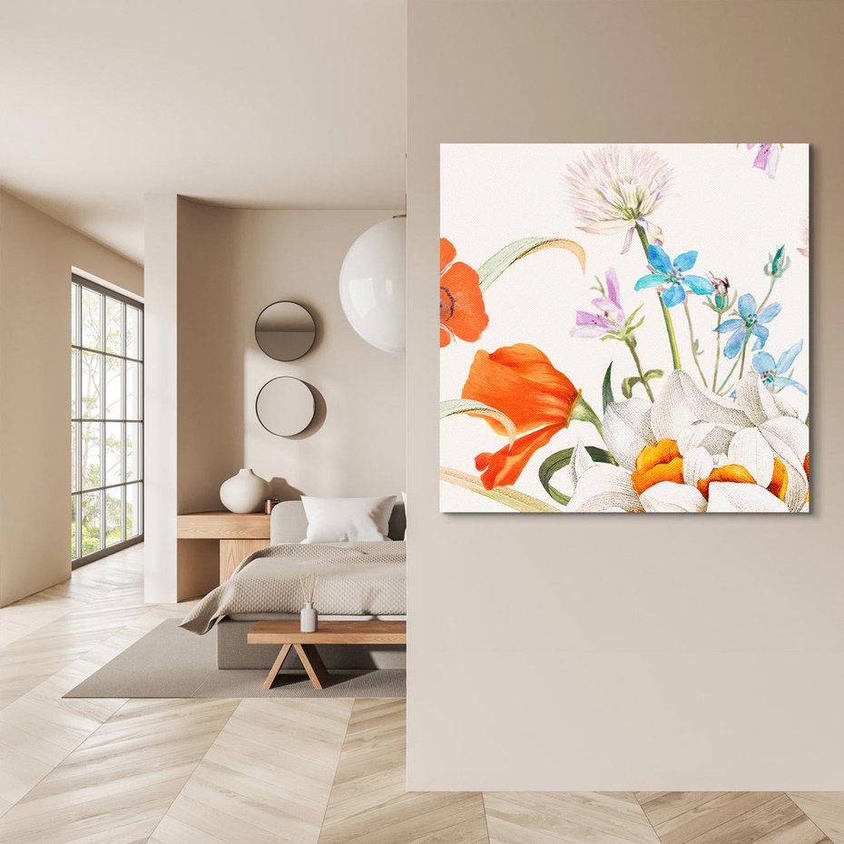 Obraz na płótnie 50x50 - Polne Kwiaty - polne kwiaty, na białym tle