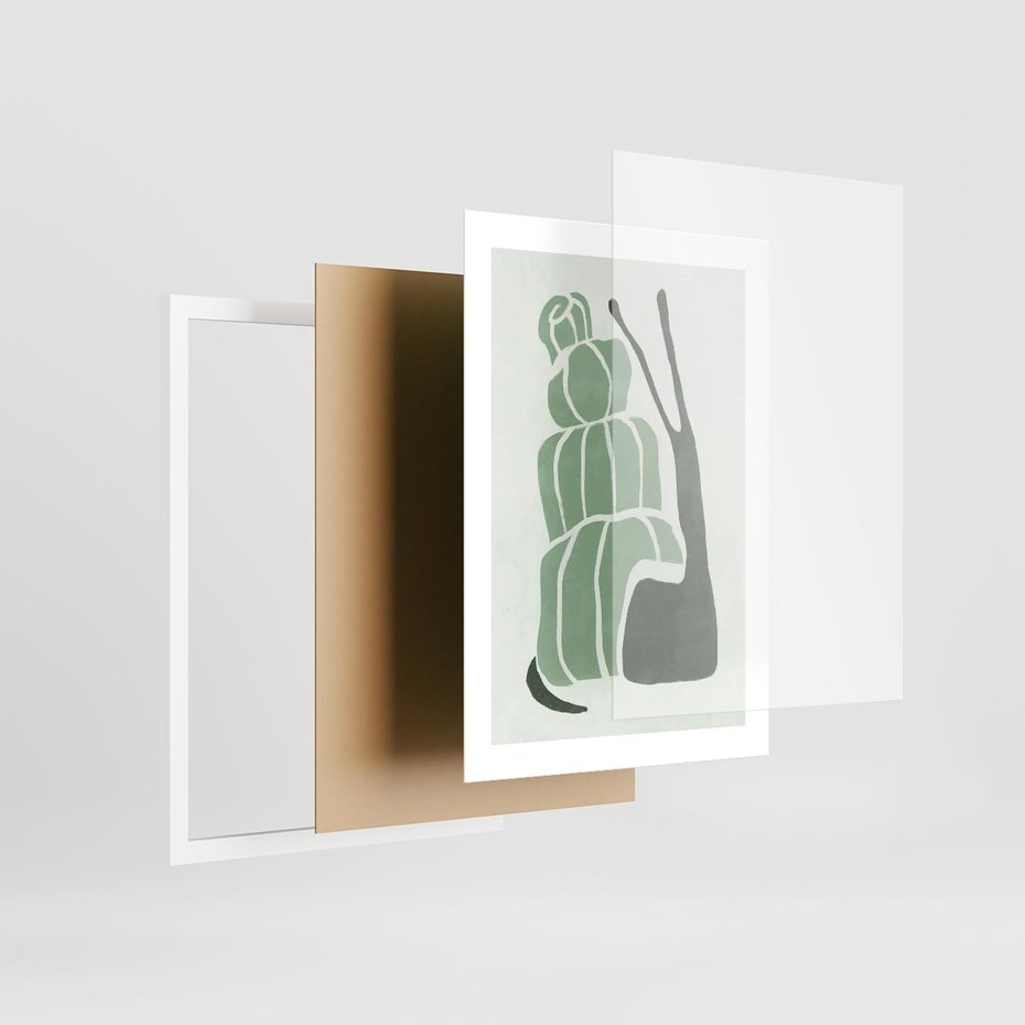 Plakat w ramie 30x40 - Zielona Równowaga - abstrakcyjny zielony ślimak, skandynawski design - rama biała