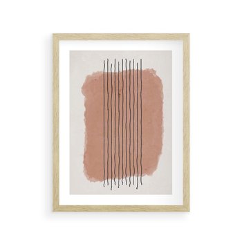 Plakat w ramie 50x70 - Rozmyte Widzenia - abstrakcyjna akwarelowa plama, nieregularne kreski - rama drewno