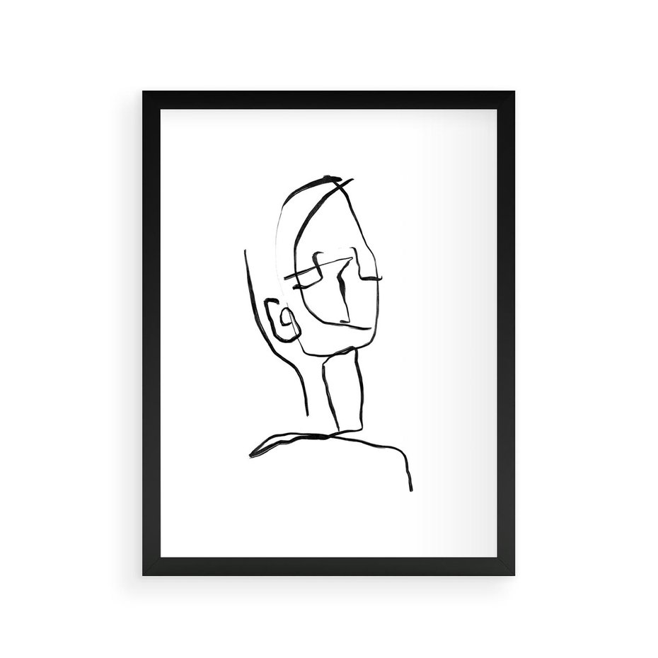 Plakat w ramie 30x40 - Migotliwe Widzenia - szkic twarzy, minimalistyczny niewyraźny - rama czarna
