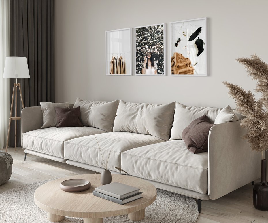 Zestaw obrazy w ramie 50x70 galeria - Moda, fashion, brąz, boho - rama biała