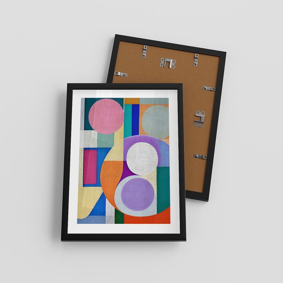 Plakat w ramie 30x40 - Migotliwe Impulsy Dźwięku - różne geometryczne formy, koła - rama czarna