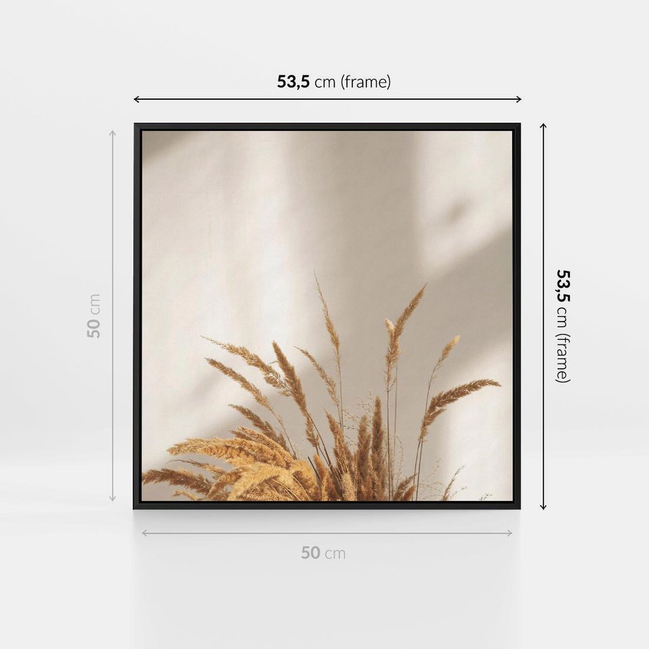 Obraz w ramie 50x50 - mpresyjne układy traw - boho, trawy - rama czarna