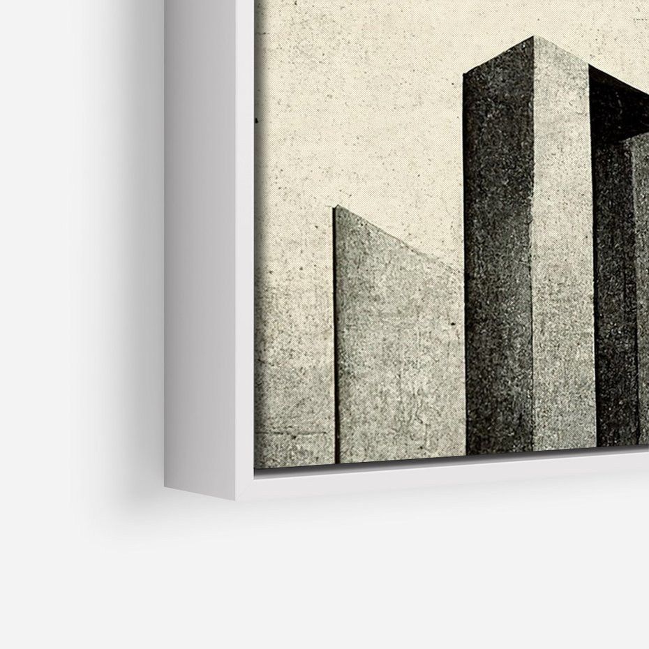 Obraz w ramie 70x100 - Mroczne Wieżowce - postarzana grafika, perspektywa budynków wieżowców - rama biała