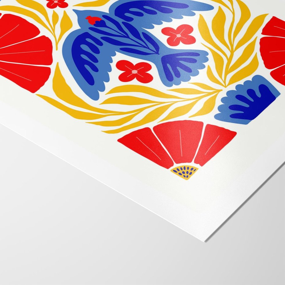 Plakat bez ramy 30x40 - Eklektyczny Majestat - wyrazista grafika, mocne kolory czerwień niebieski żółty