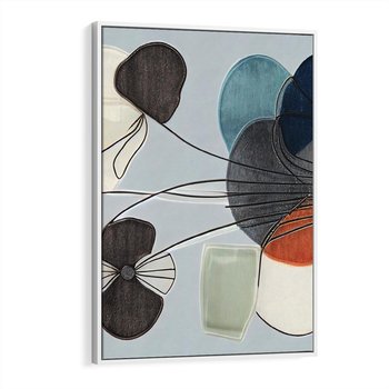 Obraz w ramie 80x120 - Plamy w Niebieskim - sztuka abstrakcyjna, linie - rama biała