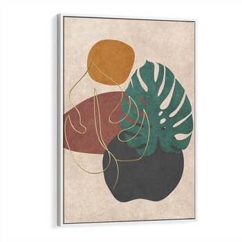 Obraz w ramie 80x120 - Akwarelowa Magia Liści - grafika, styl mid century - rama biała