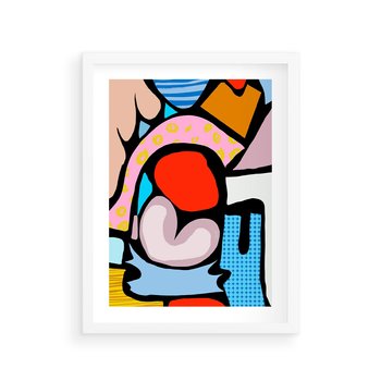 Plakat w ramie 50x70 - Czarny Komiks - abstrakcyjne formy, komiksowy styl - rama biała