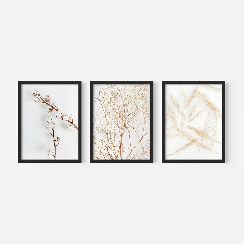 Zestaw obrazy w ramie 40x50 galeria - Suche, trawy, boho, styl - rama czarna