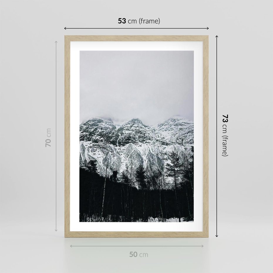 Plakat w ramie 50x70 - Zimowe Uroki Gór - góry ośnieżone, krajobraz górski - rama drewno