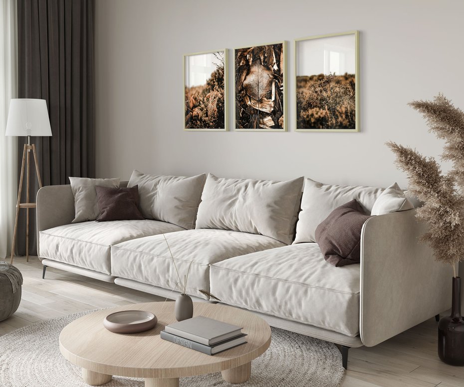 Zestaw obrazy w ramie 40x50 galeria - Jesienna, łąka, liście, boho - rama drewno