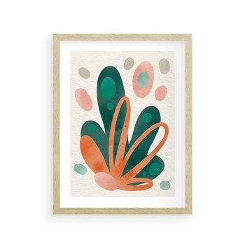 Plakat w ramie 40x50 - Harmonia bez Harmonii - akwarelowe abstrakcyjne kształty, zieleń i pomarańcz - rama drewno
