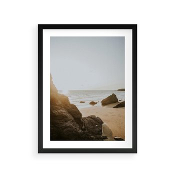 Plakat w ramie 30x40 - Magia Wieczornego Spokoju - plaża, zachód - rama czarna