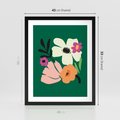 Plakat w ramie 40x50 - Rozbijające Echa - abstrakcyjne kwiaty, zielone tło - rama czarna