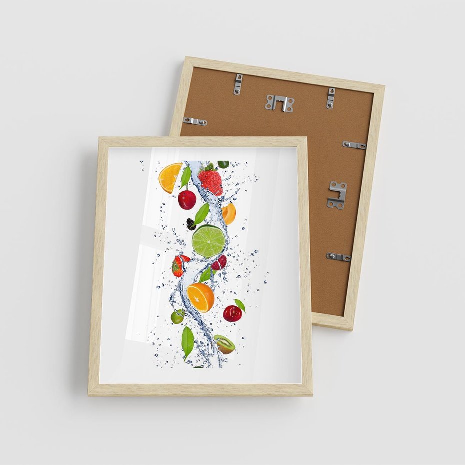 Plakat w ramie 40x50 - Kulinarne Inspiracje - owoce, woda - rama drewno