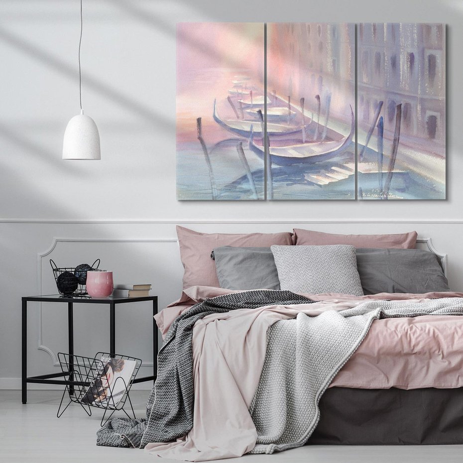 Obraz na płótnie 120x80 - Romantyczne Zachody - akwarelowy rysunek, stonowane pastelowe kolory