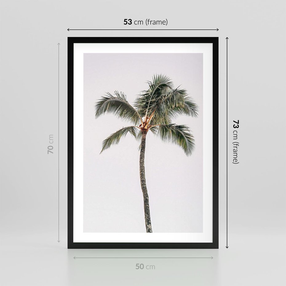 Plakat w ramie 50x70 - Wakacyjne Marzenia - palma na tle nieba - rama czarna