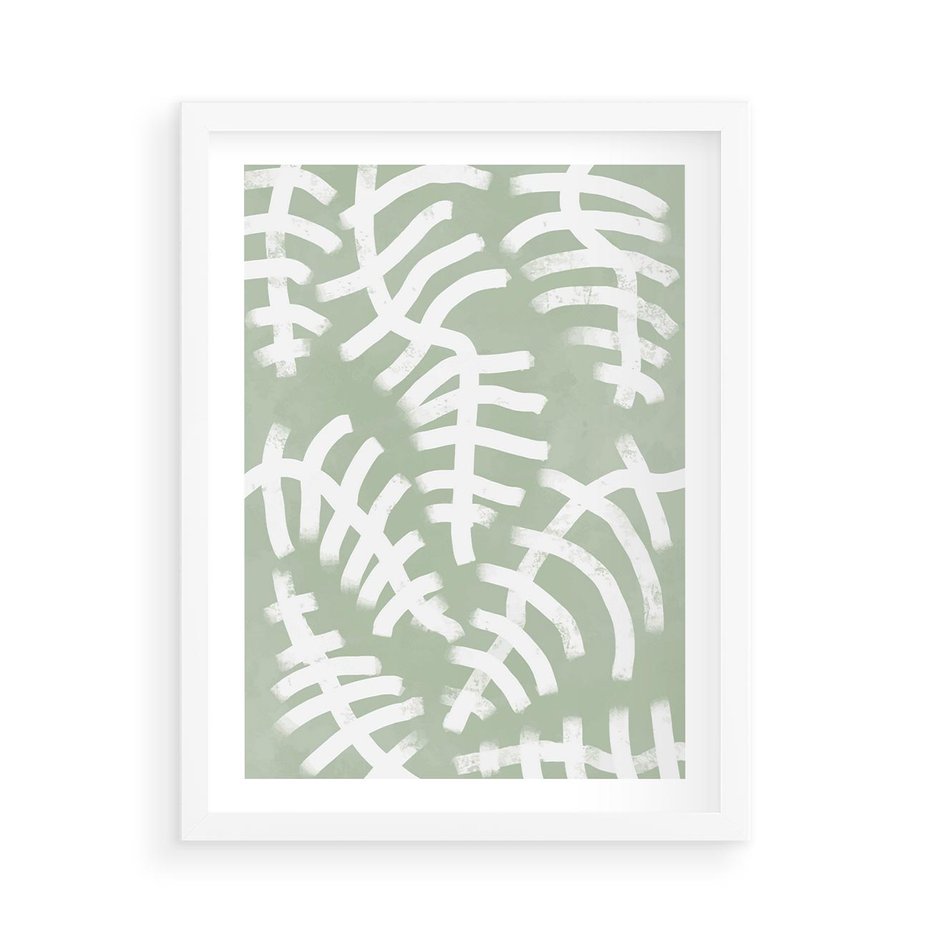 Plakat w ramie 50x70 - Oaza Zieleni - zielona abstrakcja, zgaszona zieleń - rama biała