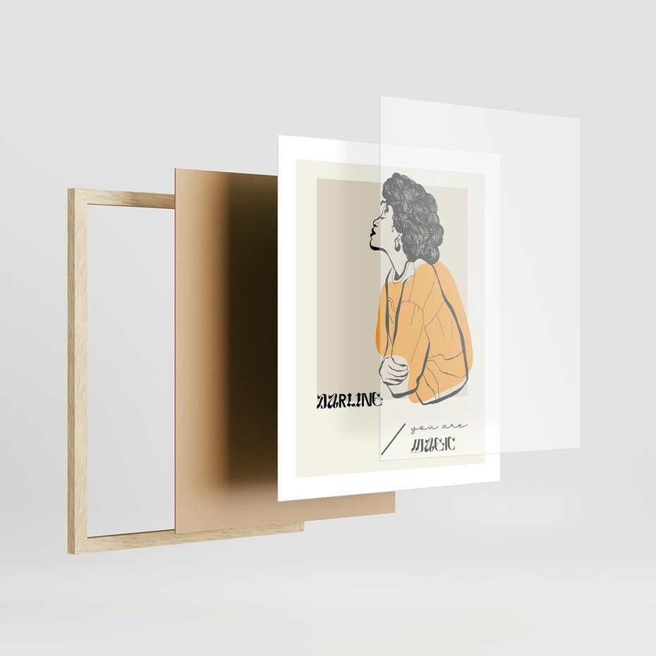 Plakat w ramie 40x50 - Siła Kobiety: Plakat ze Szkicem - kobieca grafika, plakat - rama drewno