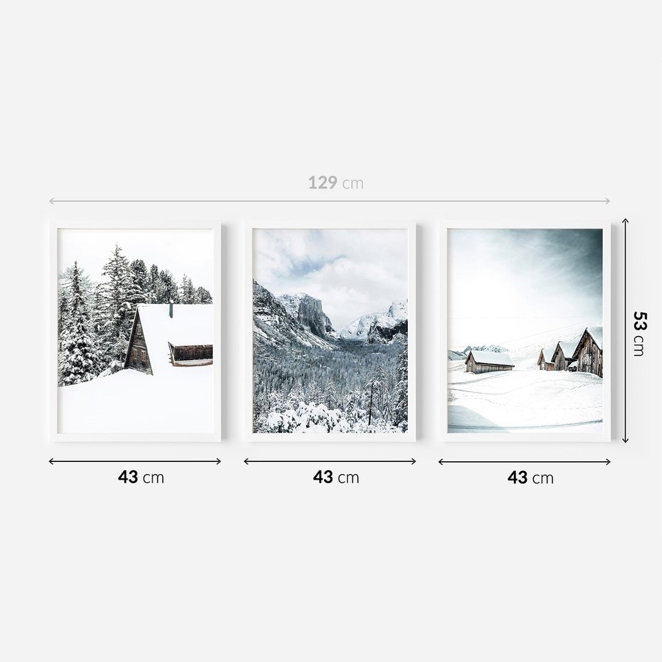 Zestaw obrazy w ramie 40x50 galeria - Górski, pejzaż, śnieg, zima - rama biała