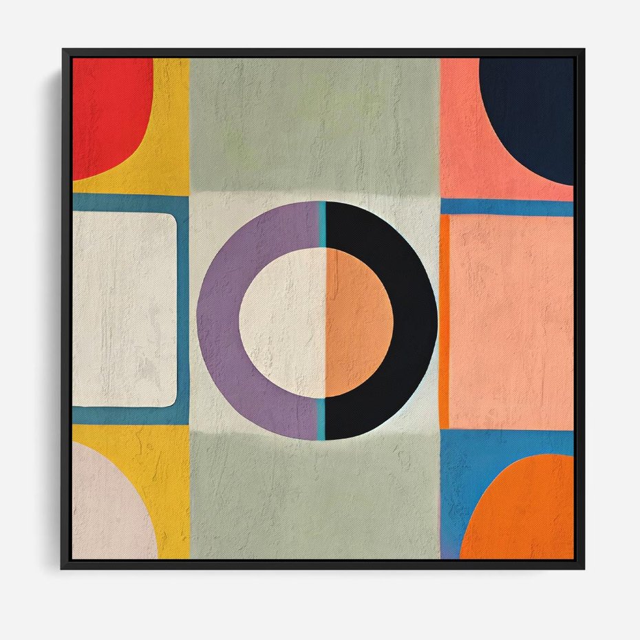 Obraz w ramie 50x50 - Taniec Kształtów Emocji - abstrakcyjne geometryczne kształty, olejny obraz - rama czarna