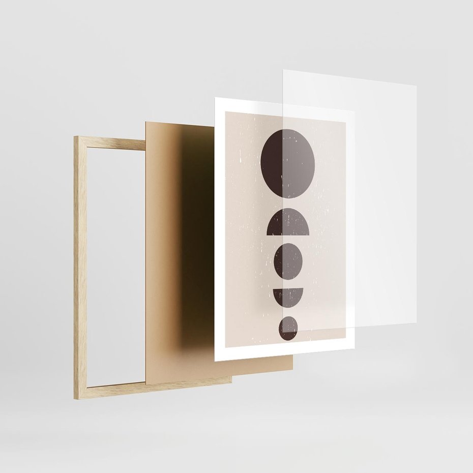 Plakat w ramie 50x70 - Migocące Granice - mid century styl, nowoczesna grafika - rama drewno