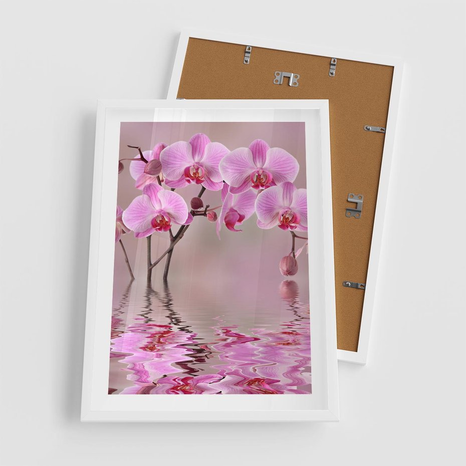 Plakat w ramie 50x70 - Relaksacyjne spa w otoczeniu storczyka - spa, storczyk - rama biała