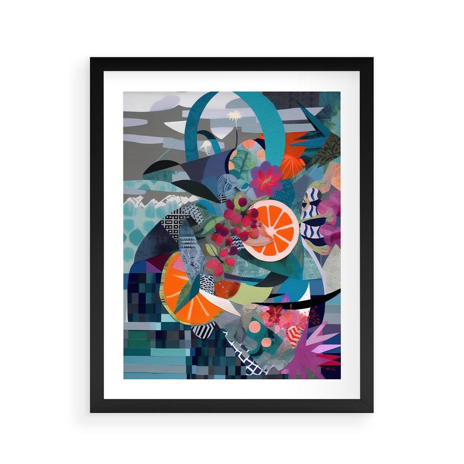 Plakat w ramie 40x50 - Migocące Widoki Harmonii - abstrakcyjny obraz, jak picasso - rama czarna