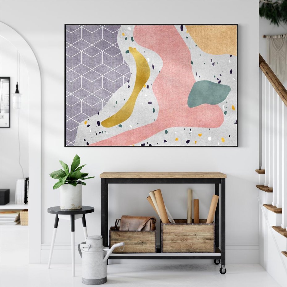 Obraz w ramie 70x50 - Eklektyczny Mix - kolaż, pastelowe abstrakcyjne plamy - rama czarna