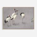 Obraz w ramie 120x80 - Spojrzenie wstecz w pędzlu - szkic rysunek, japońskie żurawie - rama drewno