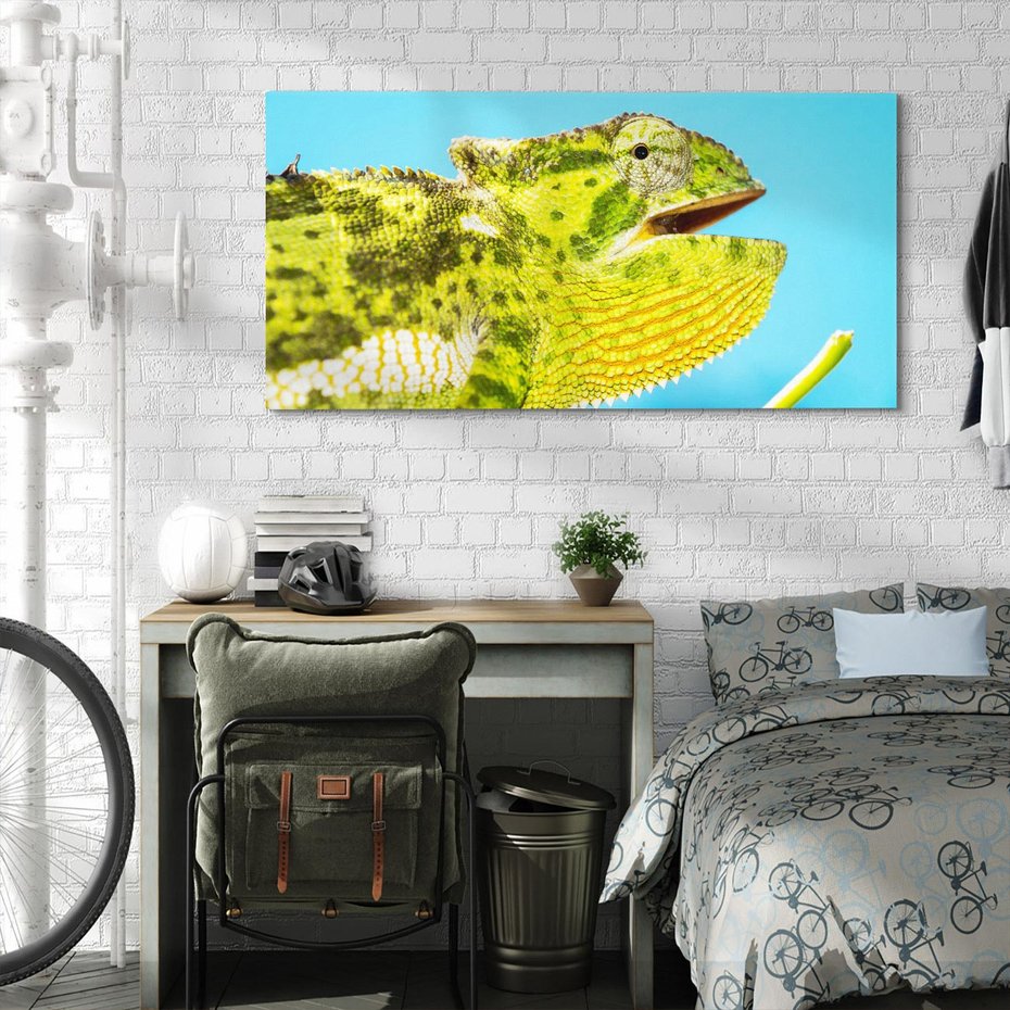 Obraz na płótnie 120x60 - Kameleon w swoim świecie - kameleon, jaszczurka