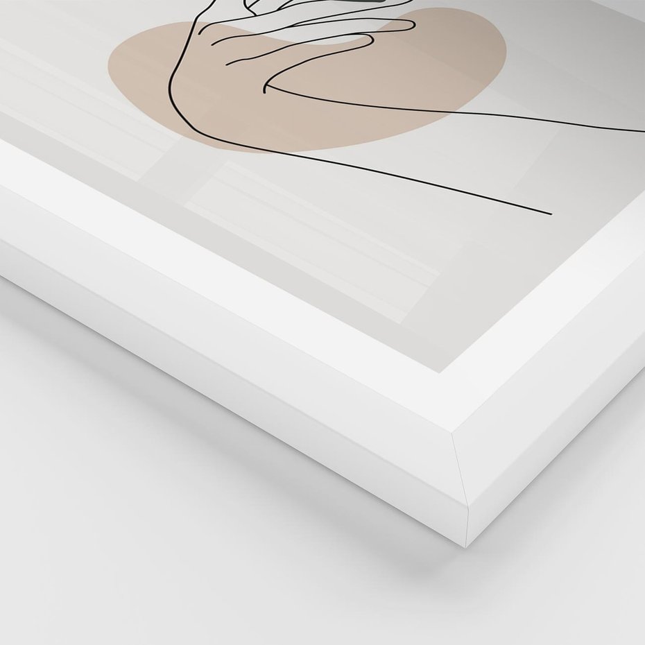 Plakat w ramie 30x40 - Przenikające Kształty - szkic jedną linią, one line - rama biała