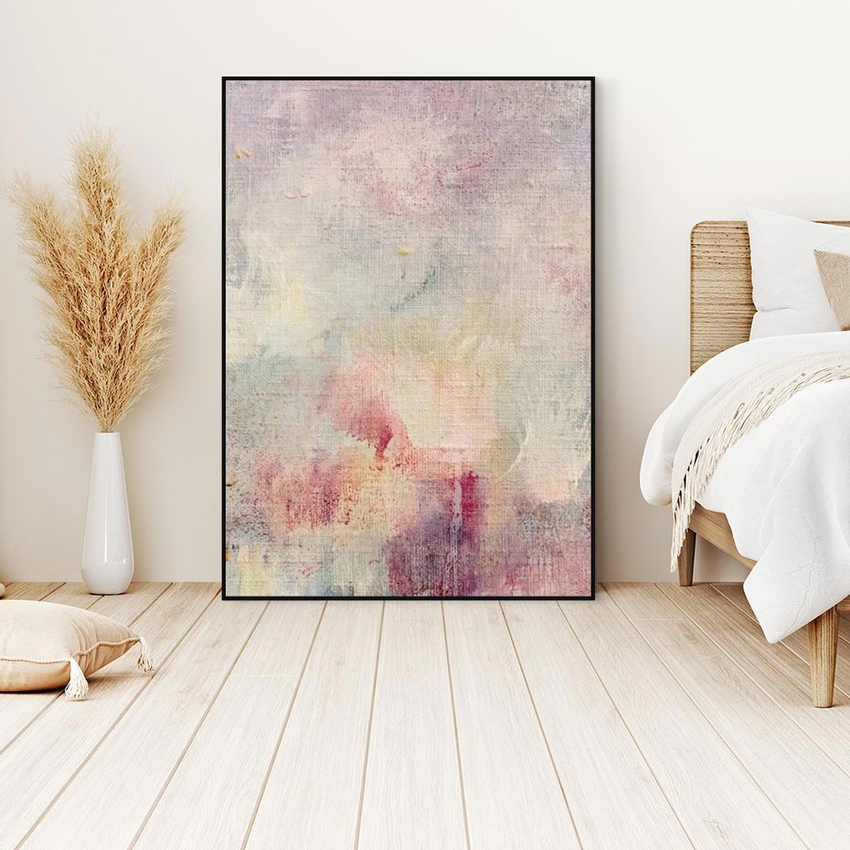 Obraz w ramie 50x70 - Miękka Melodia Pasteli - olejne płótno, pastelowe kolory - rama czarna