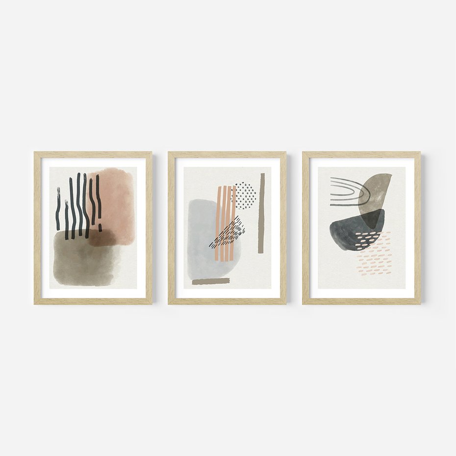 Zestaw obrazy w ramie 50x70 galeria - Abstrakcyjna, akwarela, nowoczesna - rama drewno