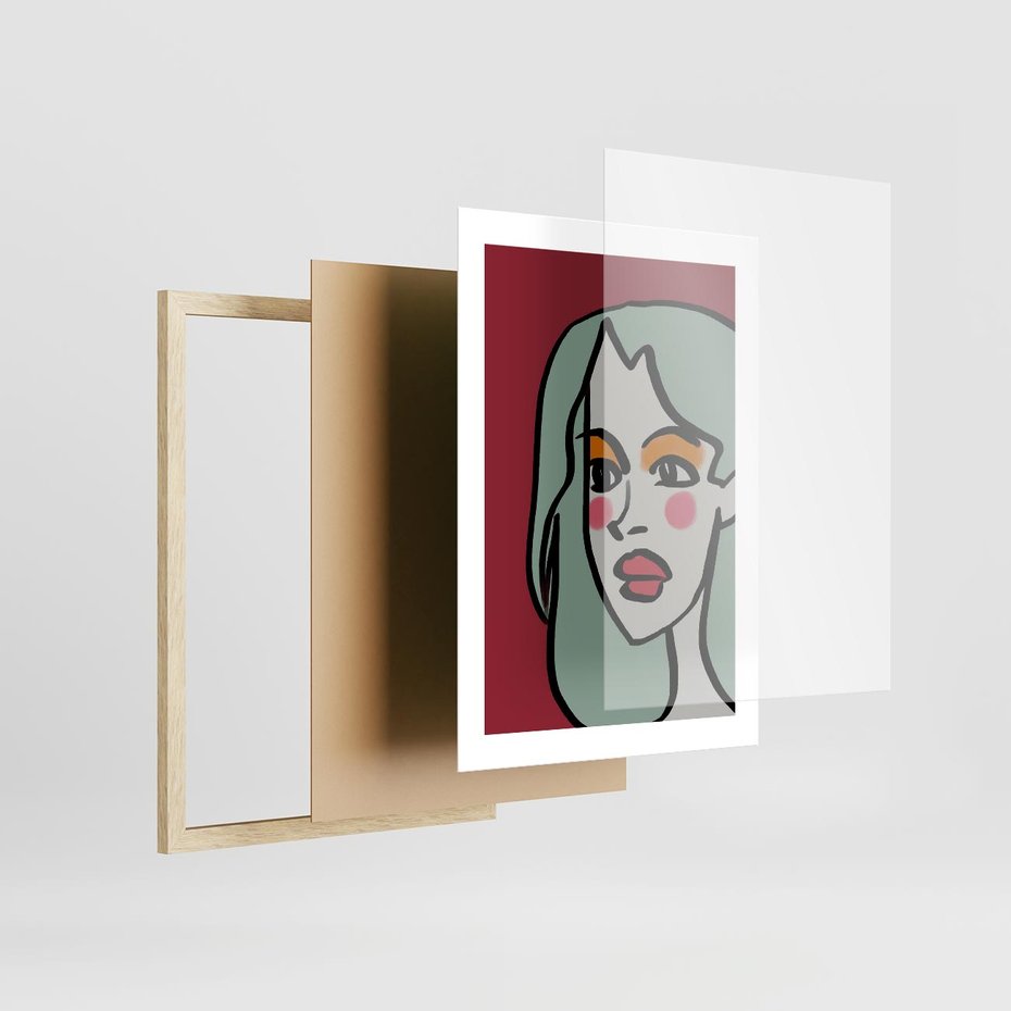 Plakat w ramie 30x40 - Ekspresja Linii - nowoczesny plakat, mocna linie - rama drewno