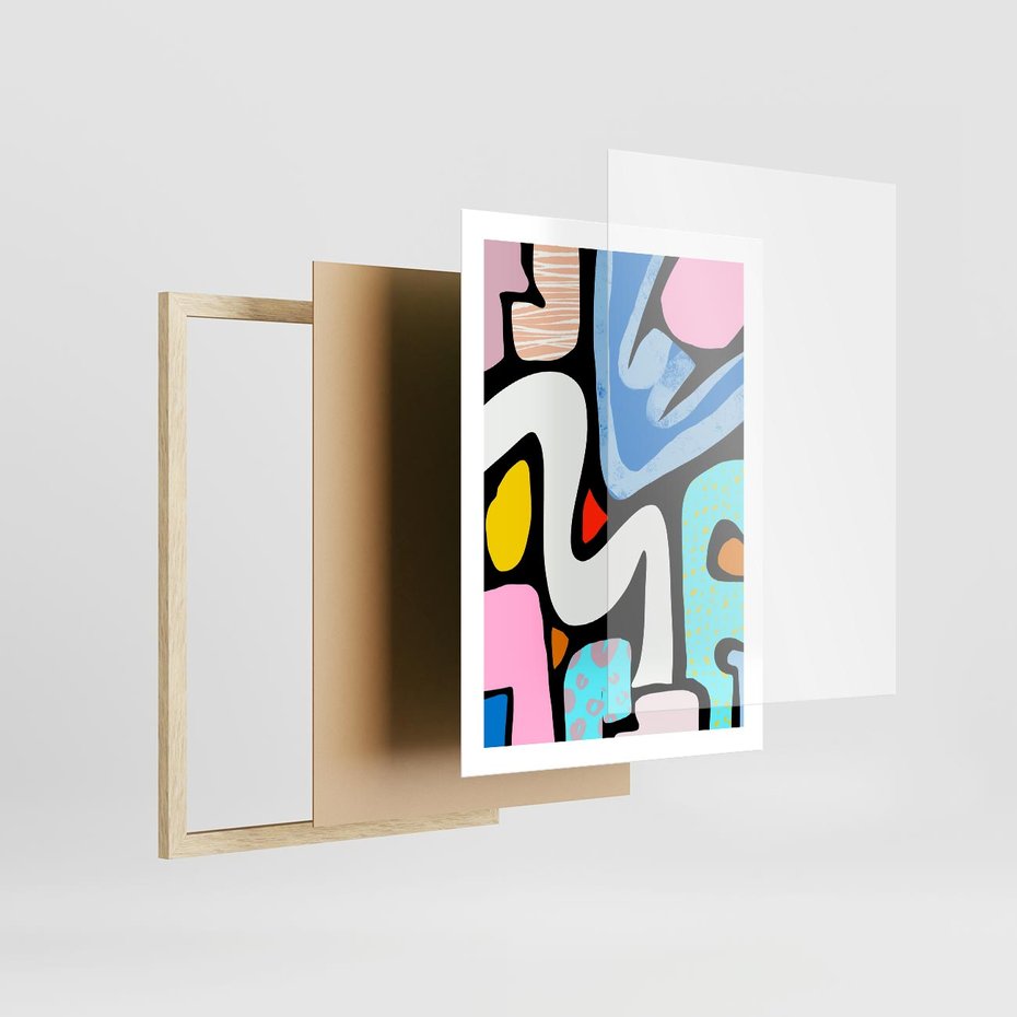 Plakat w ramie 50x70 - Komiksowe Formy - abstrakcyjne formy, komiksowy styl - rama drewno