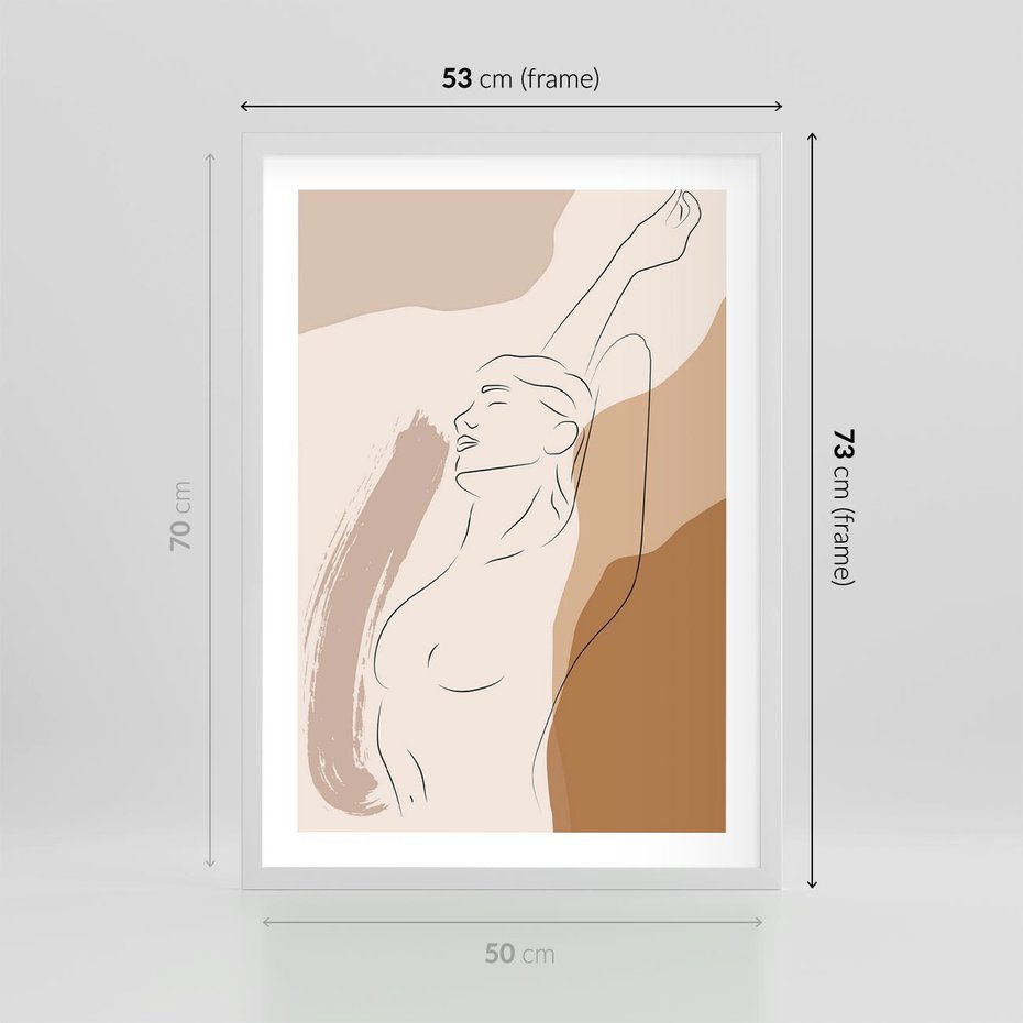 Plakat w ramie 50x70 - Sztuka Nagiej Formy - szkic nagiej kobiety, kolory beżowe - rama biała
