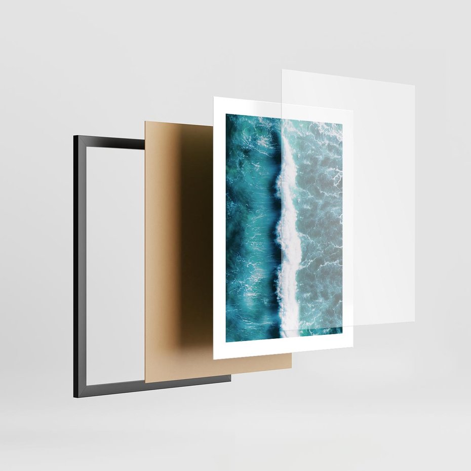 Plakat w ramie 30x40 - Błękitna Siła Oceanu - fale, ocean - rama czarna