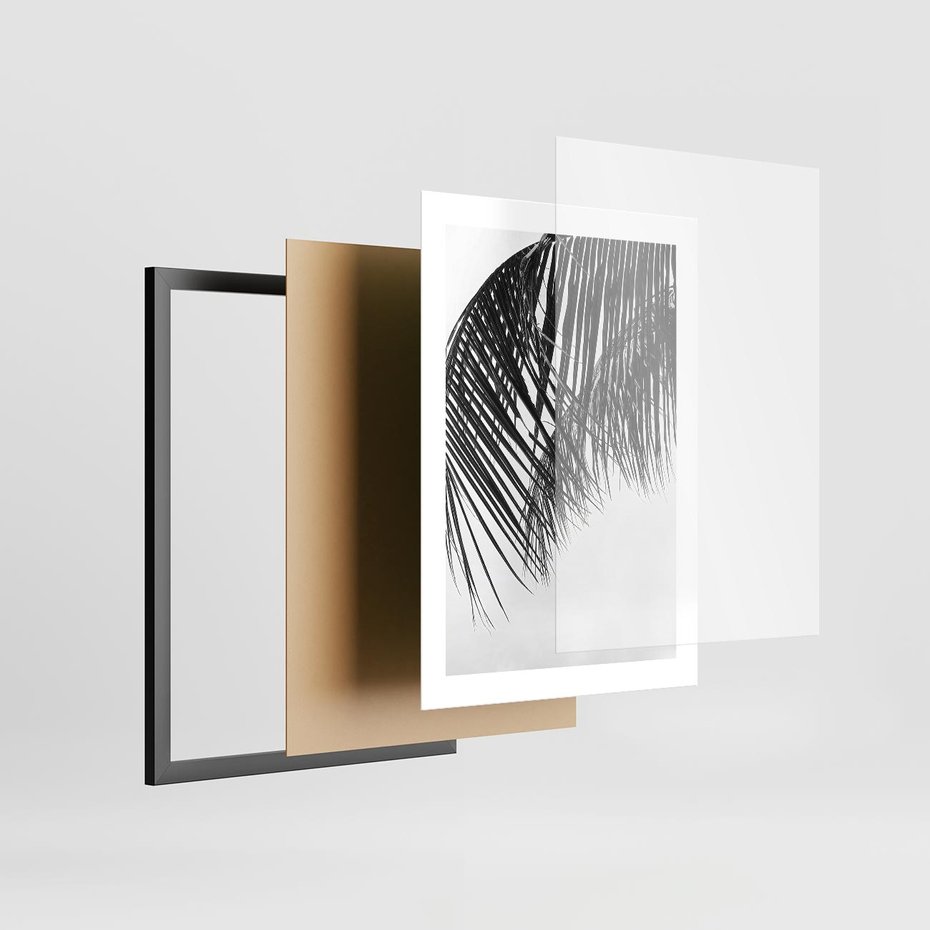 Plakat w ramie 30x40 - Czarno-Biały Kontrast - czarno białe zdjecie, palma - rama czarna