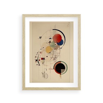 Plakat w ramie 50x70 - Impulsy Wydobyte z Cienia - abstrakcyjna geometryczna kompozycja, koła linie - rama drewno
