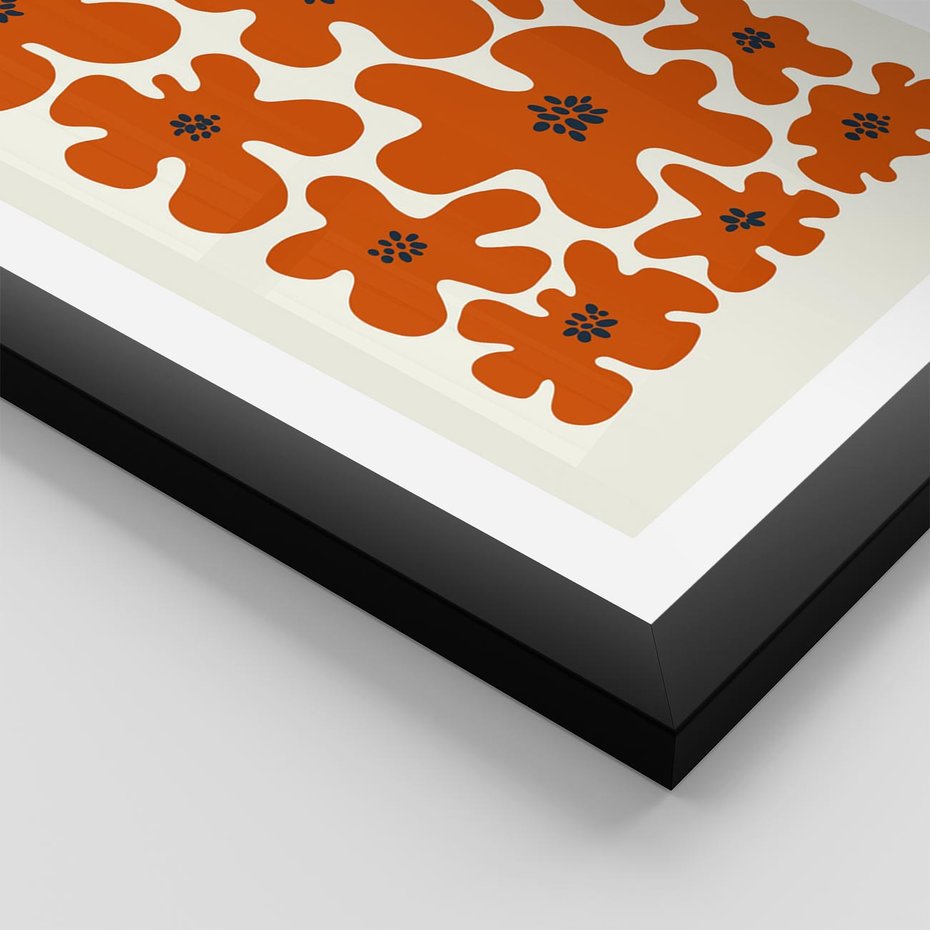 Plakat w ramie 30x40 - Wibracje Przestrzeni - abstrakcyjne czerwone kwiaty, kompozycja - rama czarna