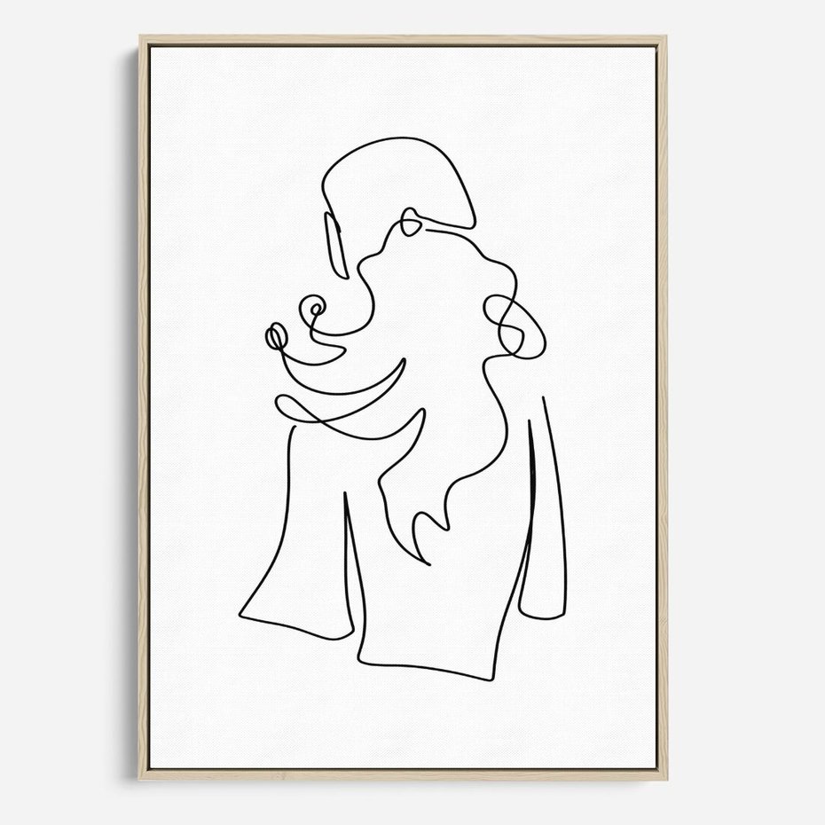 Obraz w ramie 50x70 - Zaklęte Linie - szkic kobiety, jedną linia - rama drewno