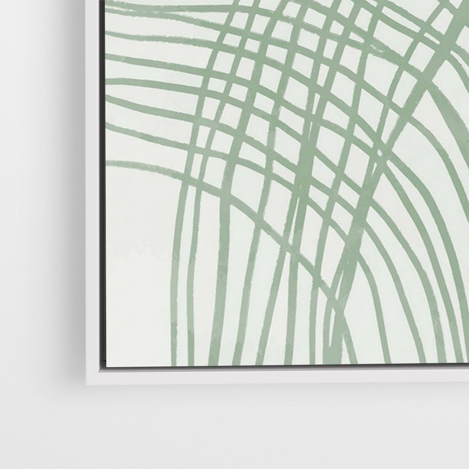 Obraz w ramie 50x70 - Migotliwa Spokojna Zieleń - zielony plakat, abstrakcyjne splątane linie - rama biała