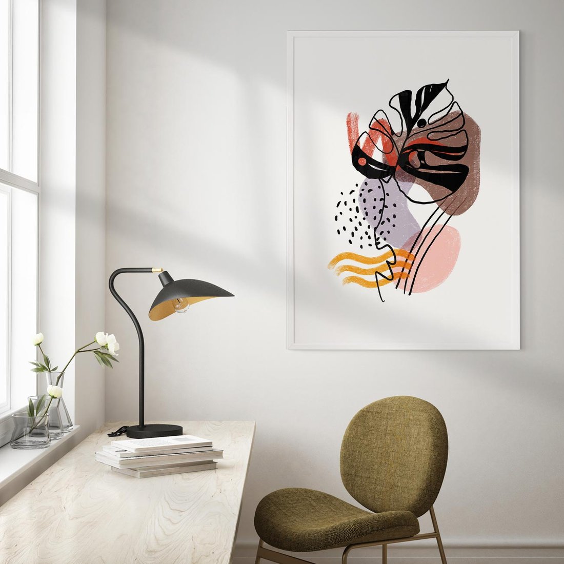 Plakat bez ramy 50x70 - Wibracje Abstrakcyjnych Form - abstrakcyjna sztuka, liść monstery