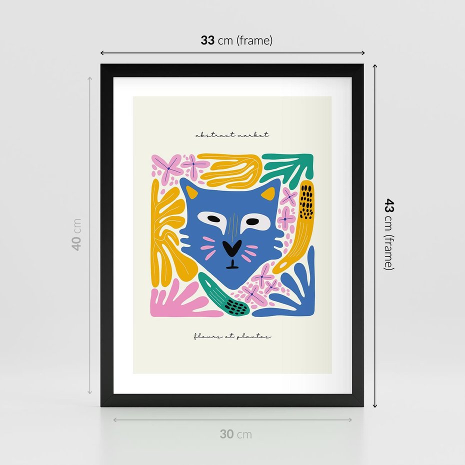 Plakat w ramie 30x40 - Kolorowe Spektrum - abstrakcyjny plakat, niebieski kot - rama czarna