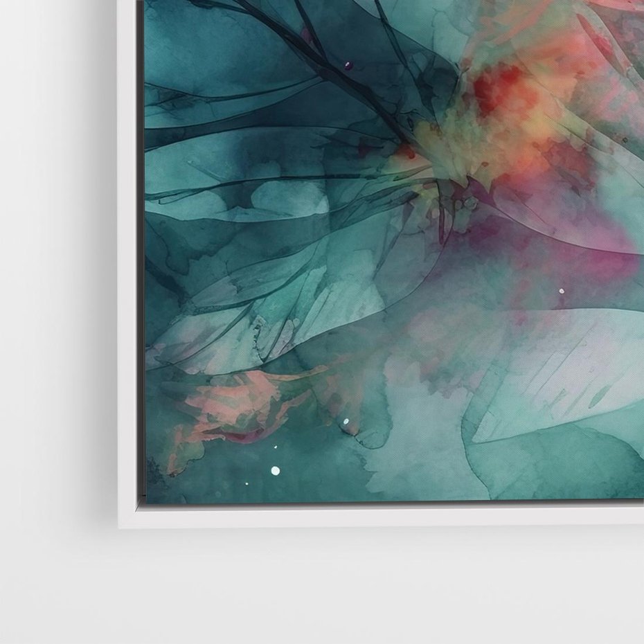 Obraz w ramie 80x80 - Subtelne Zielone - pastelowe zielone liście, róż - rama biała