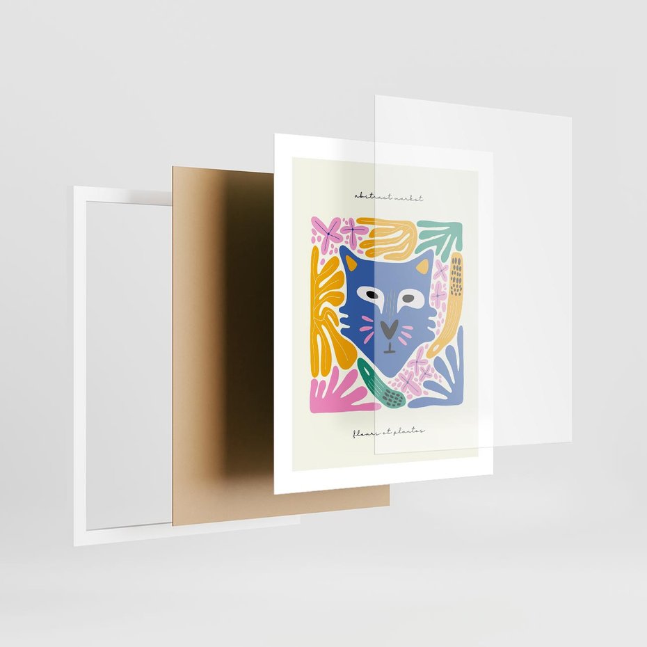 Plakat w ramie 40x50 - Kolorowe Spektrum - abstrakcyjny plakat, niebieski kot - rama biała