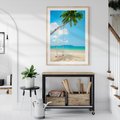 Plakat w ramie 40x50 - Hawajska palma i huśtawka na plaży - palma, huśtawka - rama drewno