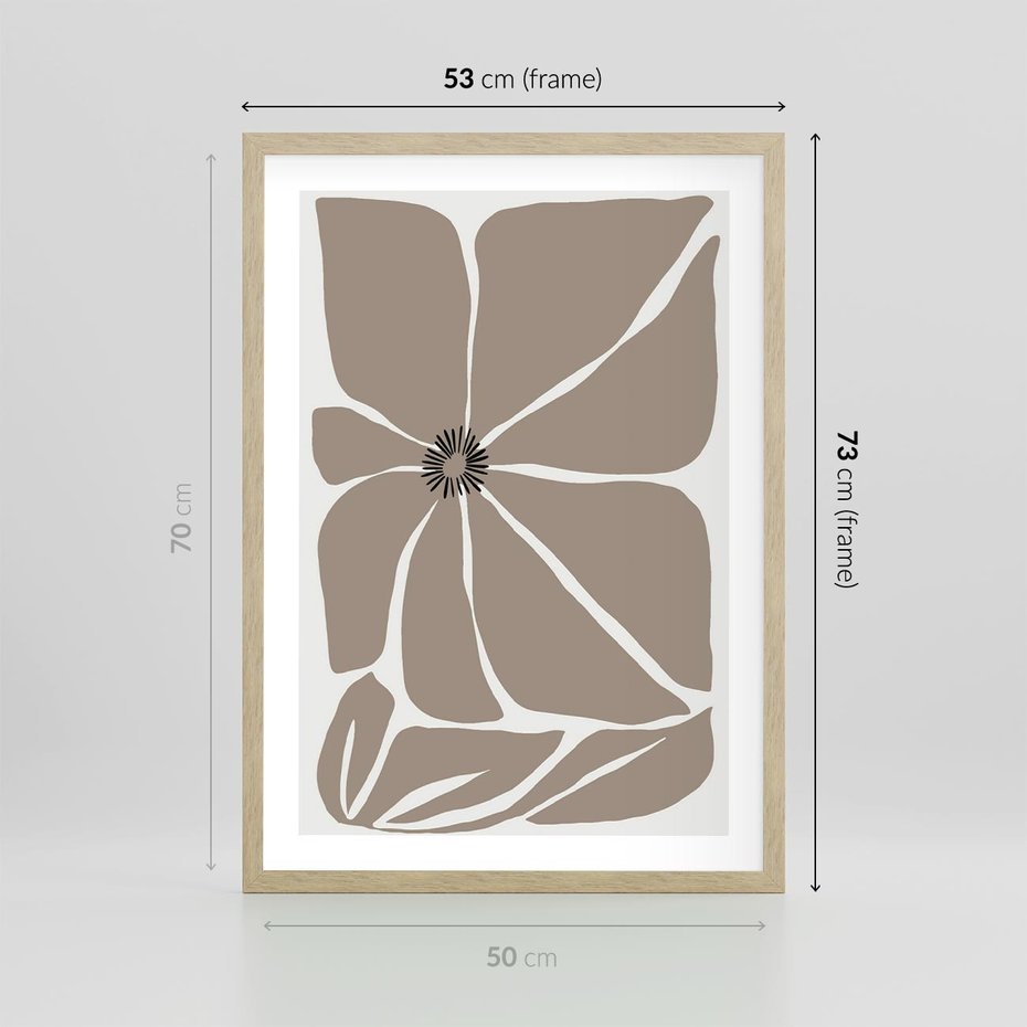 Plakat w ramie 50x70 - Złudne Zmysły - abstrakcyjny kwiat, beże i brązy - rama drewno