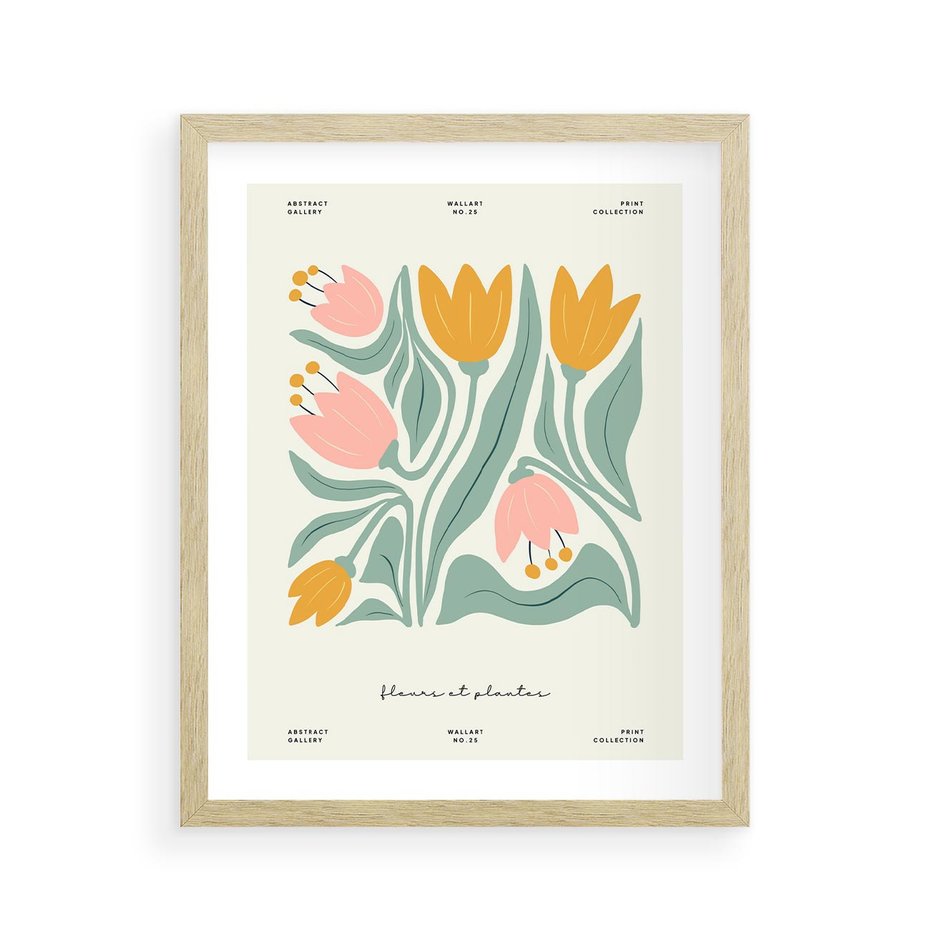 Plakat w ramie 40x50 - Tajemnicza Aura - kwiaty, nowoczesna abstrakcja - rama drewno